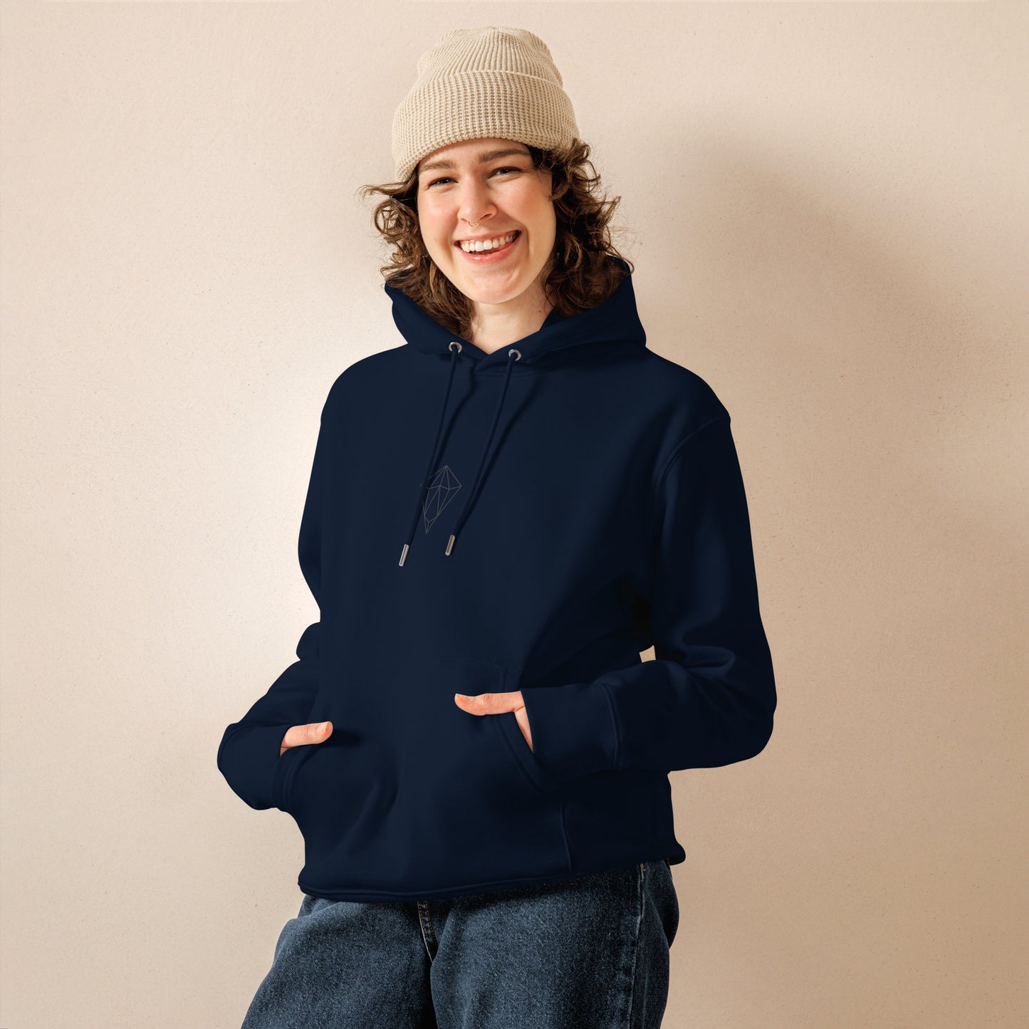 Archē Clothing Company Organic Eco-Friendly Geometric Diamond Logo Hoodie Mens Womens White Model Front