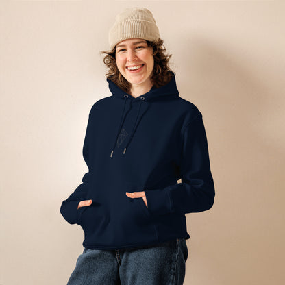 Archē Clothing Company Organic Eco-Friendly Geometric Diamond Logo Hoodie Mens Womens White Model Front