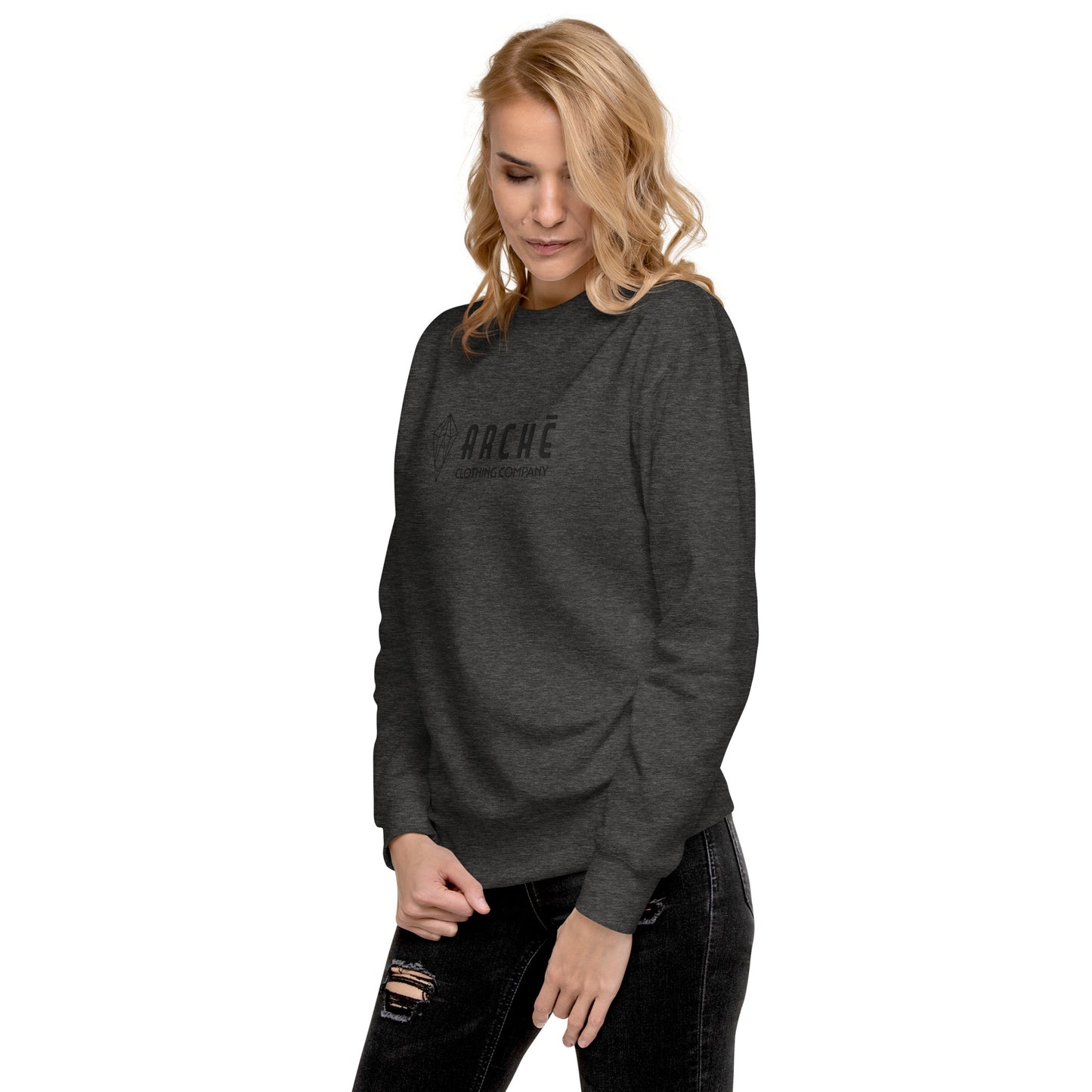 Archē Original Sweatshirt – Ultra-soft Fleece Jumper Geometric Logo Mens Womens Grey Model