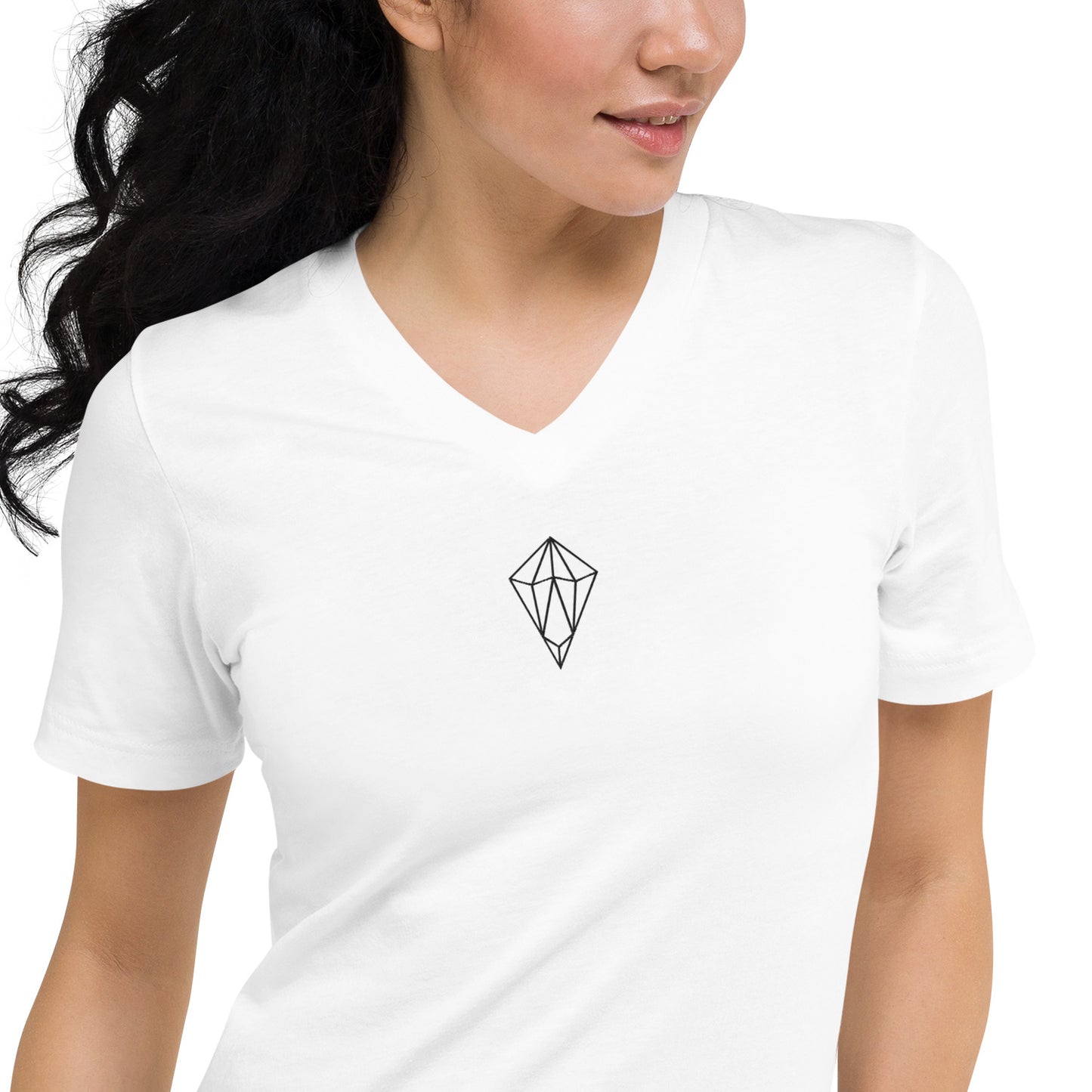 Archē Original V-Neck T-Shirt Diamond Geometric Logo Mens Womens White Model Closeup