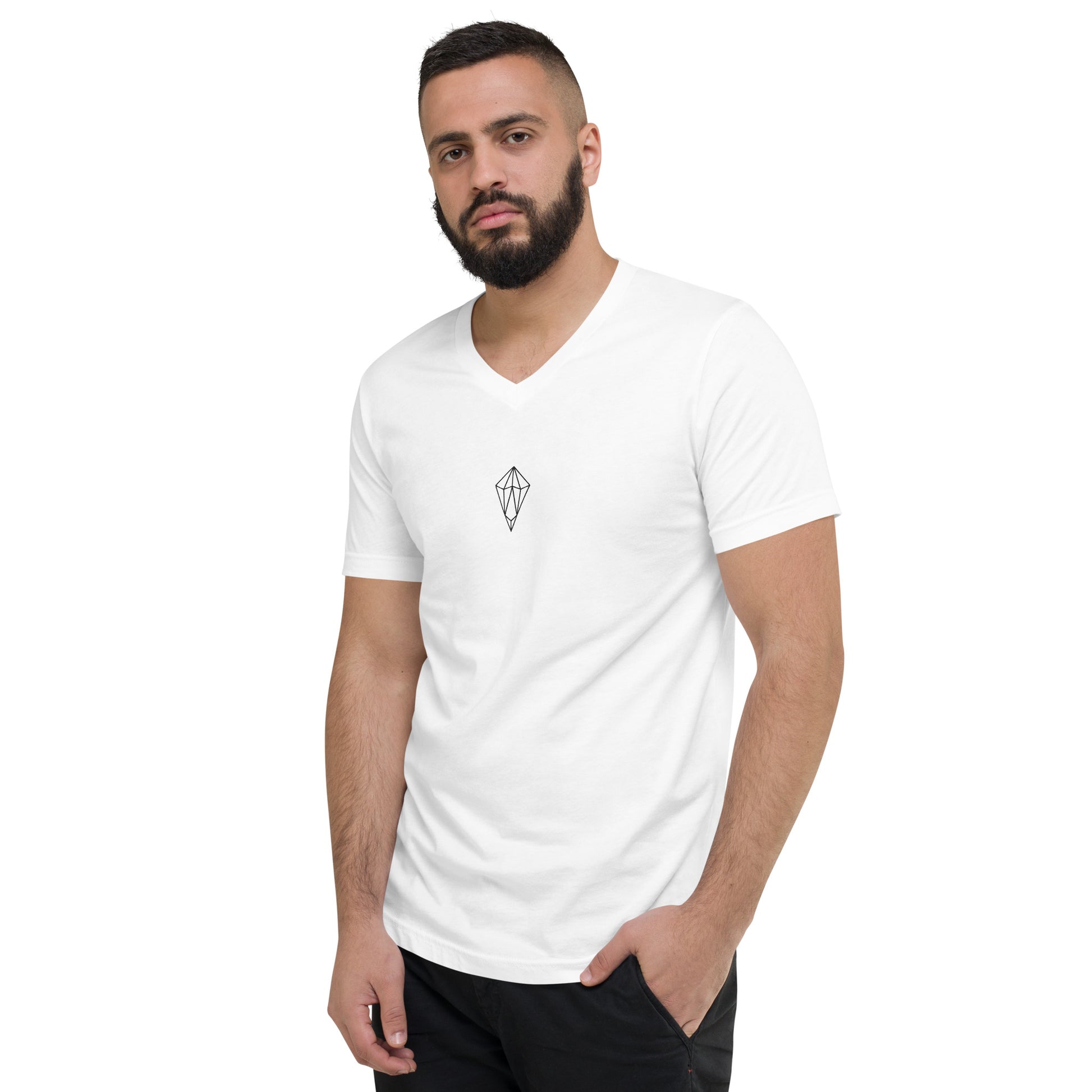 Archē Original V-Neck T-Shirt Diamond Geometric Logo Mens Womens White Model Male
