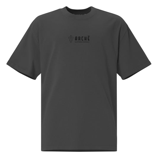Archē Oversized Faded T-Shirt Vintage Geometric Logo Heavyweight Heavy Grey Black Diamond Mens Womens Unisex Front