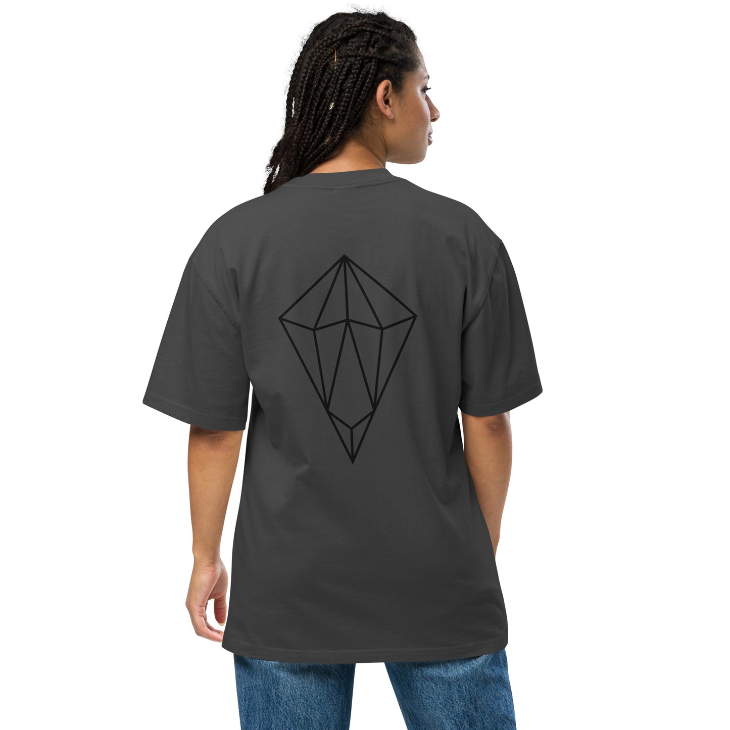 Archē Oversized Faded T-Shirt Vintage Geometric Logo Heavyweight Heavy Grey Black Diamond Mens Womens Unisex Front Model Back